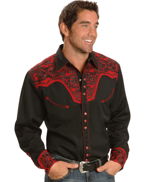 Scully Men's Red Embroidered Gunfighter Shirt