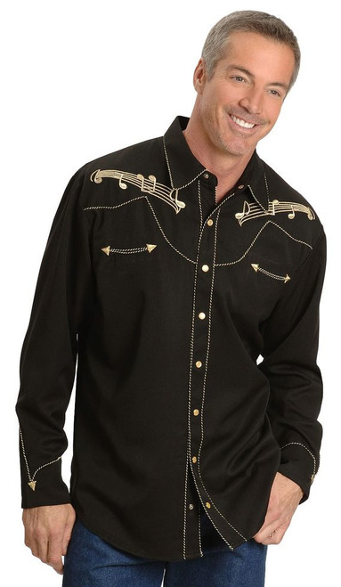 Scully Music Note Embroidered Retro Western Shirt