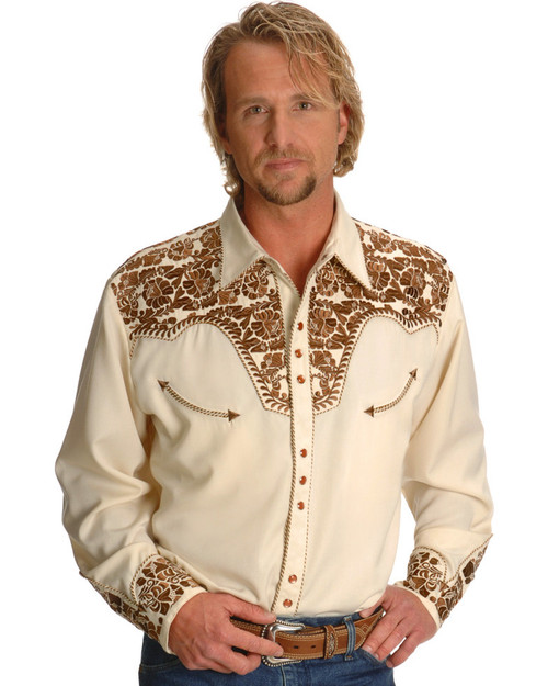 Scully Men's Tan Embroidered Gunfighter Shirt