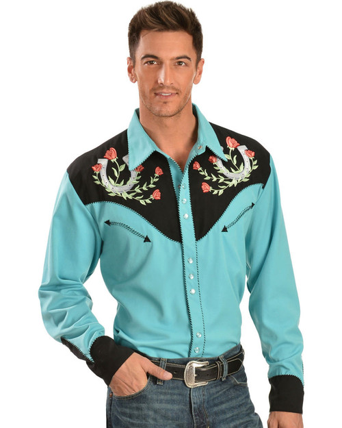 Scully Rose & Horseshoe Embroidered Retro Western Shirt