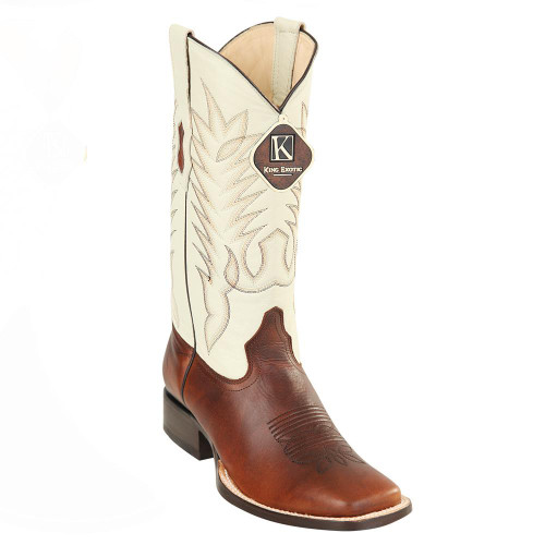 King Exotic Men's Pull Up Brown Wide Square Toe Cowboy Boot