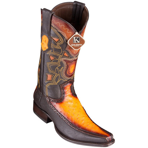 King Exotic Men's Ostrich Faded Buttercup Cowboy Boots - H76 European Toe