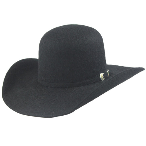Cuernos Chuecos 30x Open Crown Black Grizzly Rabbit Felt Cowboy Hat