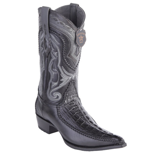 Los Altos Boots Caiman Tail 3x Toe Stitched Boots - Black