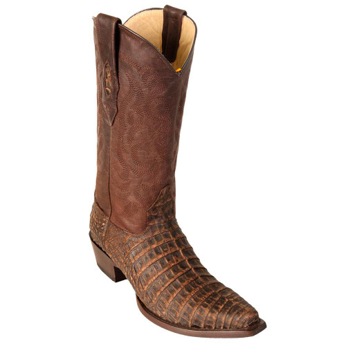 Los Altos Men's Sanded Brown Caiman Belly Snip Toe Boot