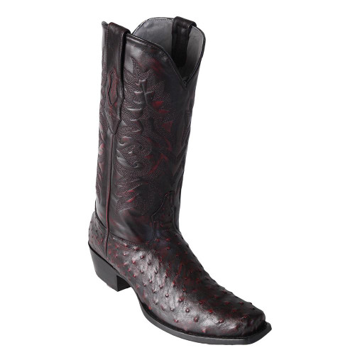 Los Altos Men's Black Cherry Ostrich Square 7-Toe Cowboy Boots