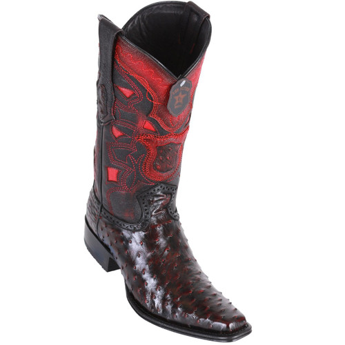 Los Altos Men's Ostrich European Toe Western Boots - Black Cherry