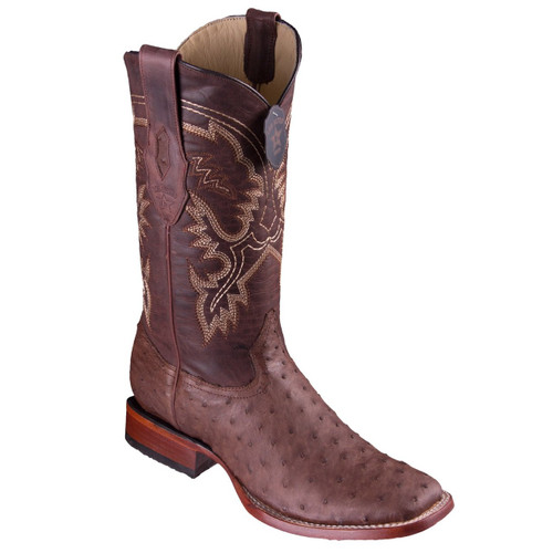 Los Altos Men's Ostrich Wide Square Boots - Brown Greasy Finish
