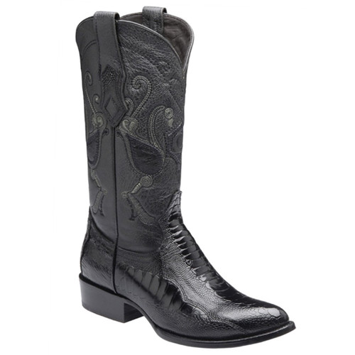 Cuadra Mens Ostrich Leg Cowboy Boots Semi Oval - Black