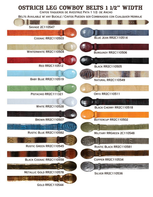 Wild West - Original Ostrich Leg Cowboy Belts - 1 1/2" width