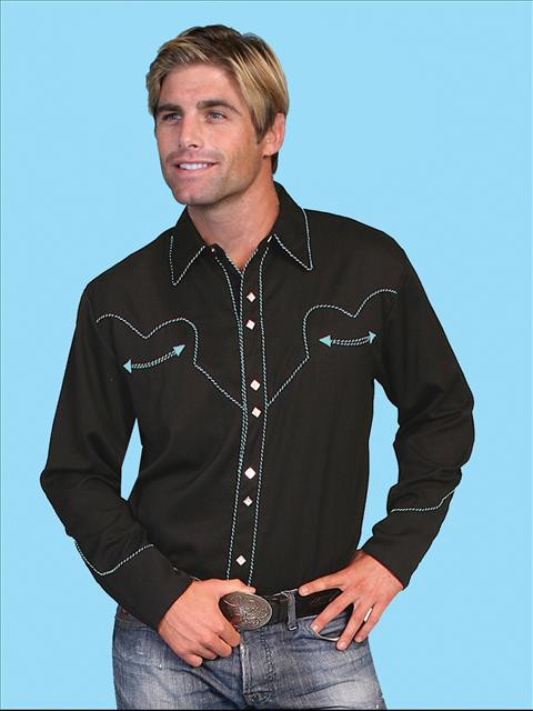Scully Shirt -Black with Turquoise - P634
