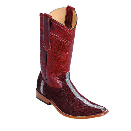 Wild West Boots - Fashion Square Toe - Stingray Rowstone Finish - Burgundy