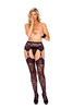 Heart Net Suspender Pantyhose - Black - Qs