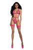Neon Pink Tiger Mesh Playsuit - Os