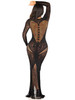 Black Lace and Net Body Con Gown - With Heart Keyhole Detail - Os
