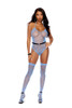 Floral Crochet Teddy and Matching Stockings with Vertical Stripes - Marina Blue - Os