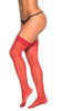 Mesh With Lace Trim Thigh High Stockings - Os - Red