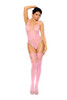 Floral Lace Teddy with Strappy Back Detail and Matching Stockings - Candy Pink - Os