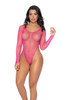 Essential Fishnet Long Sleeve Bodysuit - Os - Neon Pink
