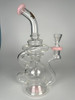 Illuminati Glass Recycler Water Pipe Pink Accents Clear Borosilicate Glass Hookah Rig (10.5")