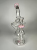 Illuminati Glass Recycler Water Pipe Pink Accents Clear Borosilicate Glass Hookah Rig (10.5")