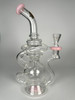 Illuminati Glass Recycler Water Pipe Pink Accents Clear Borosilicate Glass Hookah Rig (10.5")