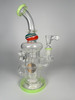 On Point Glass Recycler Water Pipe Lime Green Accents Wig Wag Clear Hookah Rig (10.5")