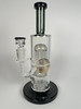 On Point Glass Double Tree Perc Water Pipe – Heavy Duty Thick Glass Rig with Black Accents (10.5")