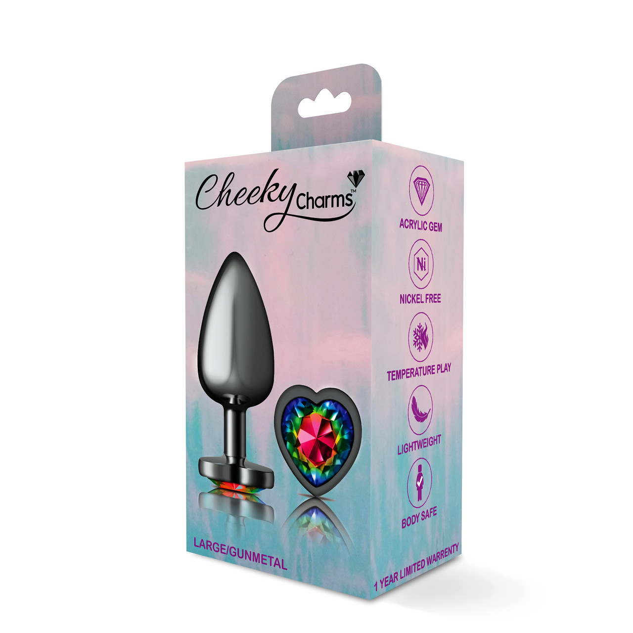 Rainbow Heart Gem Gunmetal Metal Plug - Lg