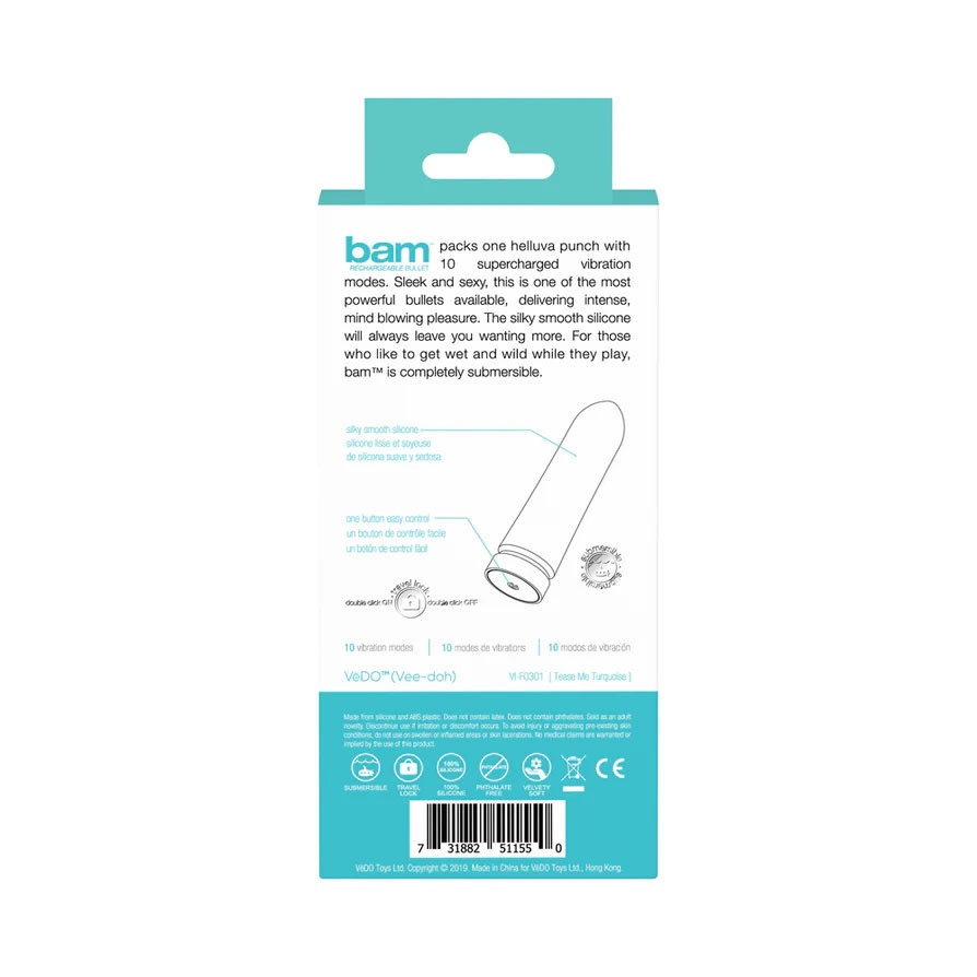 Bam Rechargeable Bullet - Tease Me Turquoise
