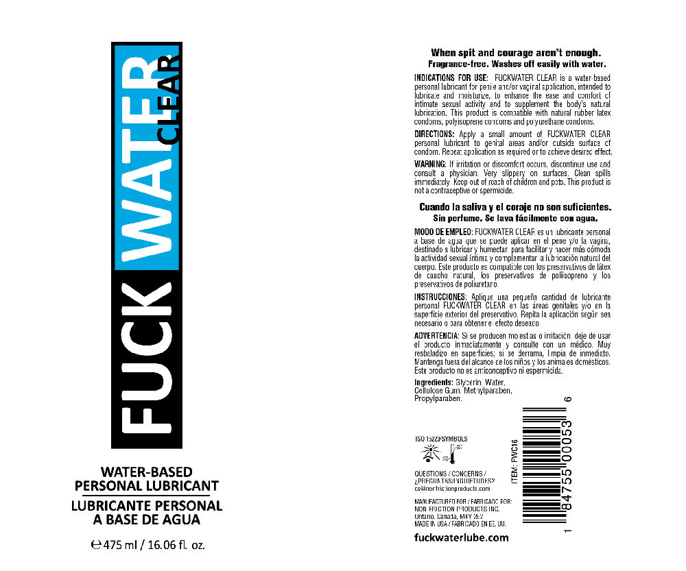 Fuck Water Clear 16oz Water Bases Lubricant