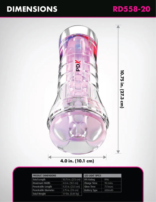 Pdx Elite Viewtube XXL See-Thru Ez-Grip Led Stroker - Clear