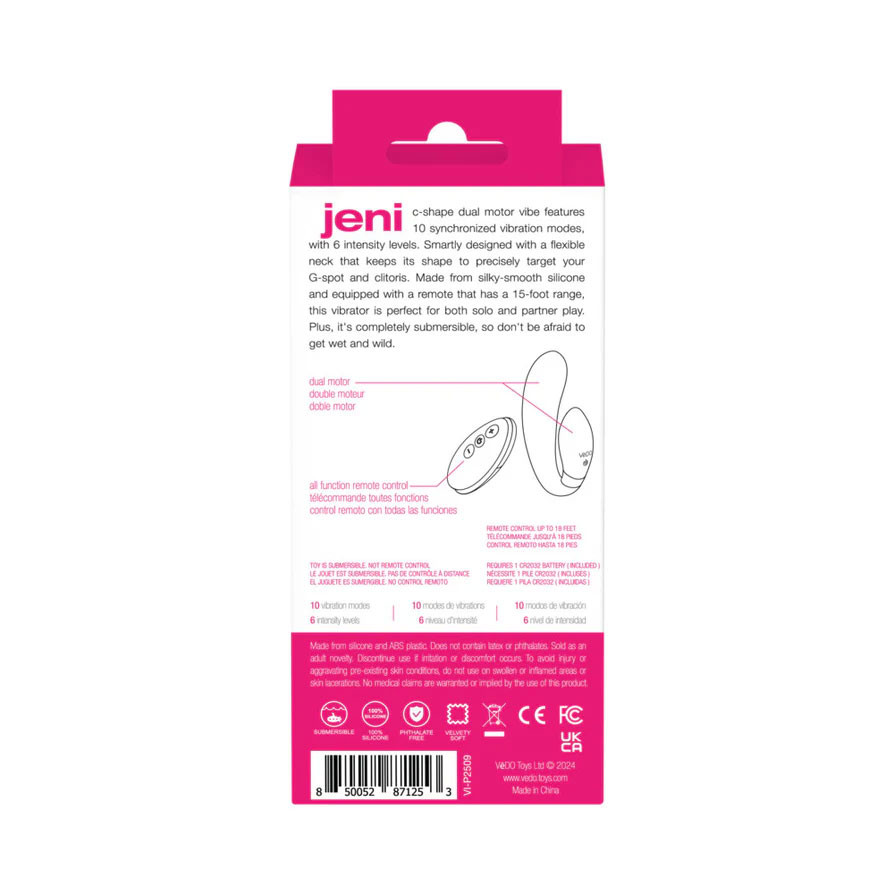 Jeni C-Shaped Dual Motor Vibe With Remote - Pink