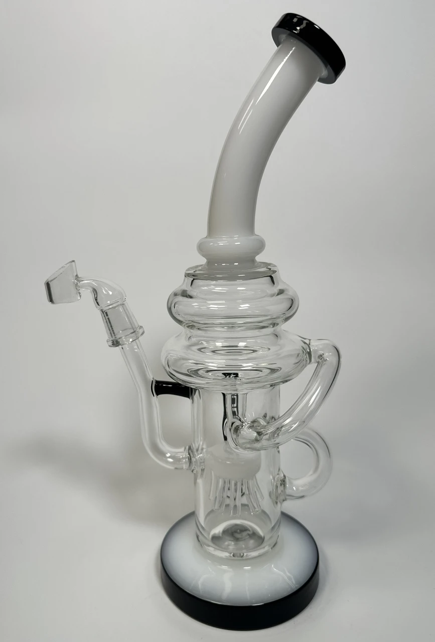 Pulsar Jellyfish Perc Recycler Water Pipe – White & Black Scientific Glass (12.25")