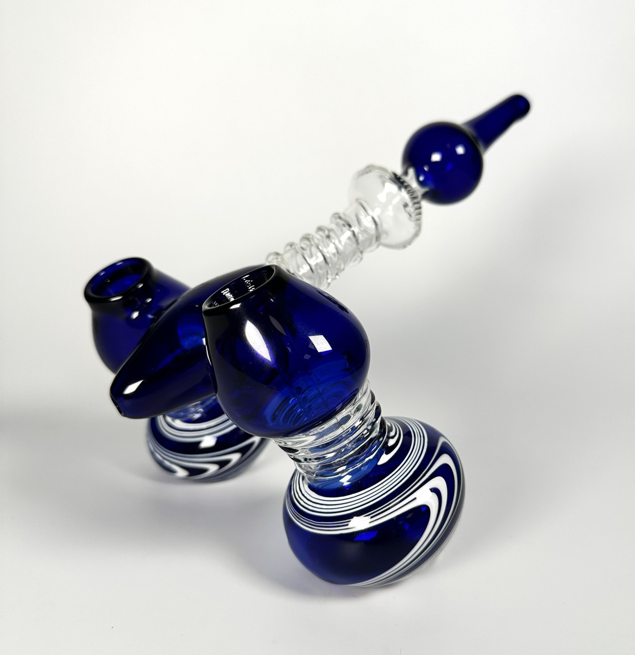 Handblown Dual-Chamber Cobalt Blue Double Bubbler (5"x9")
