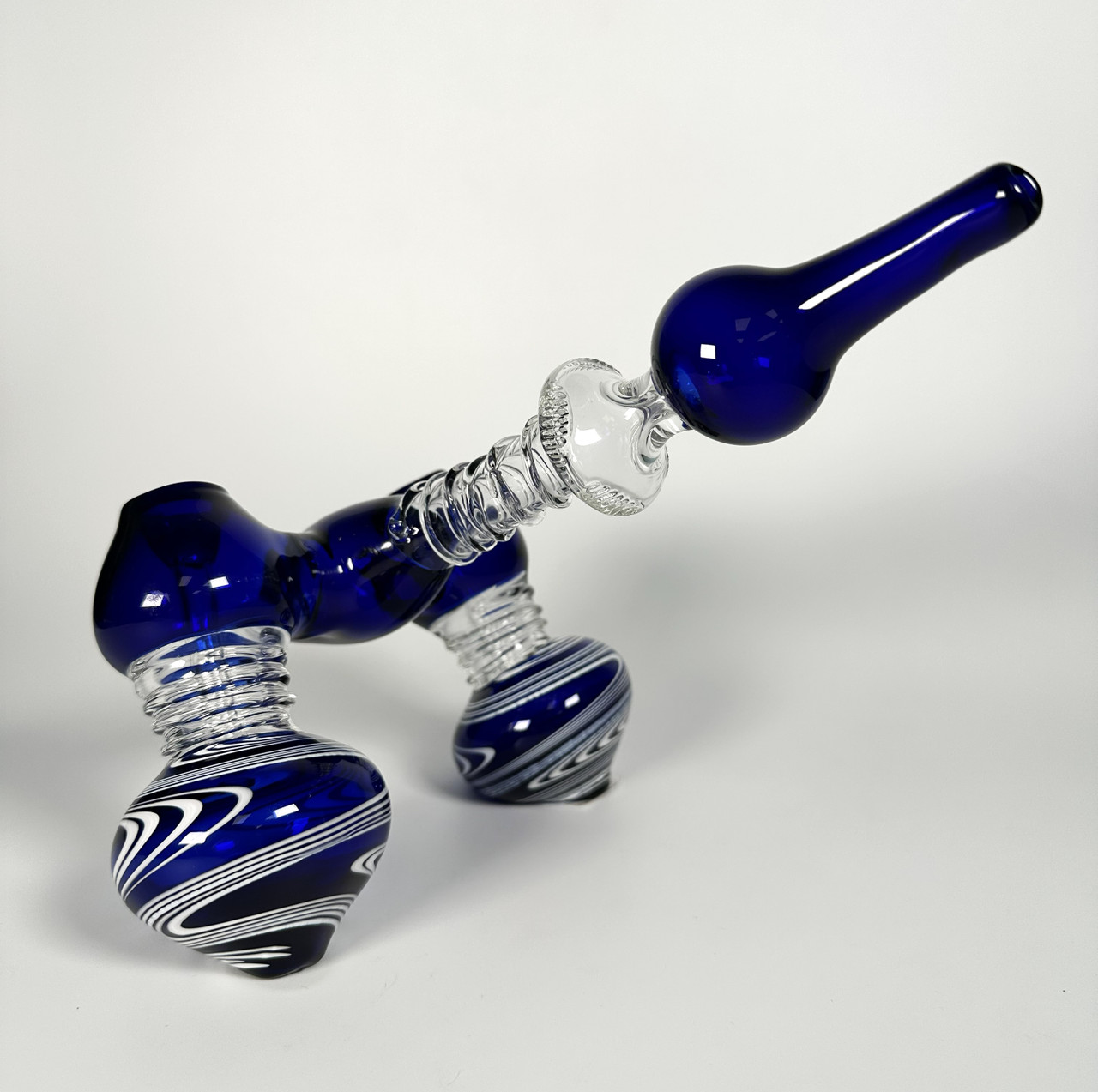 Handblown Dual-Chamber Cobalt Blue Double Bubbler (5"x9")