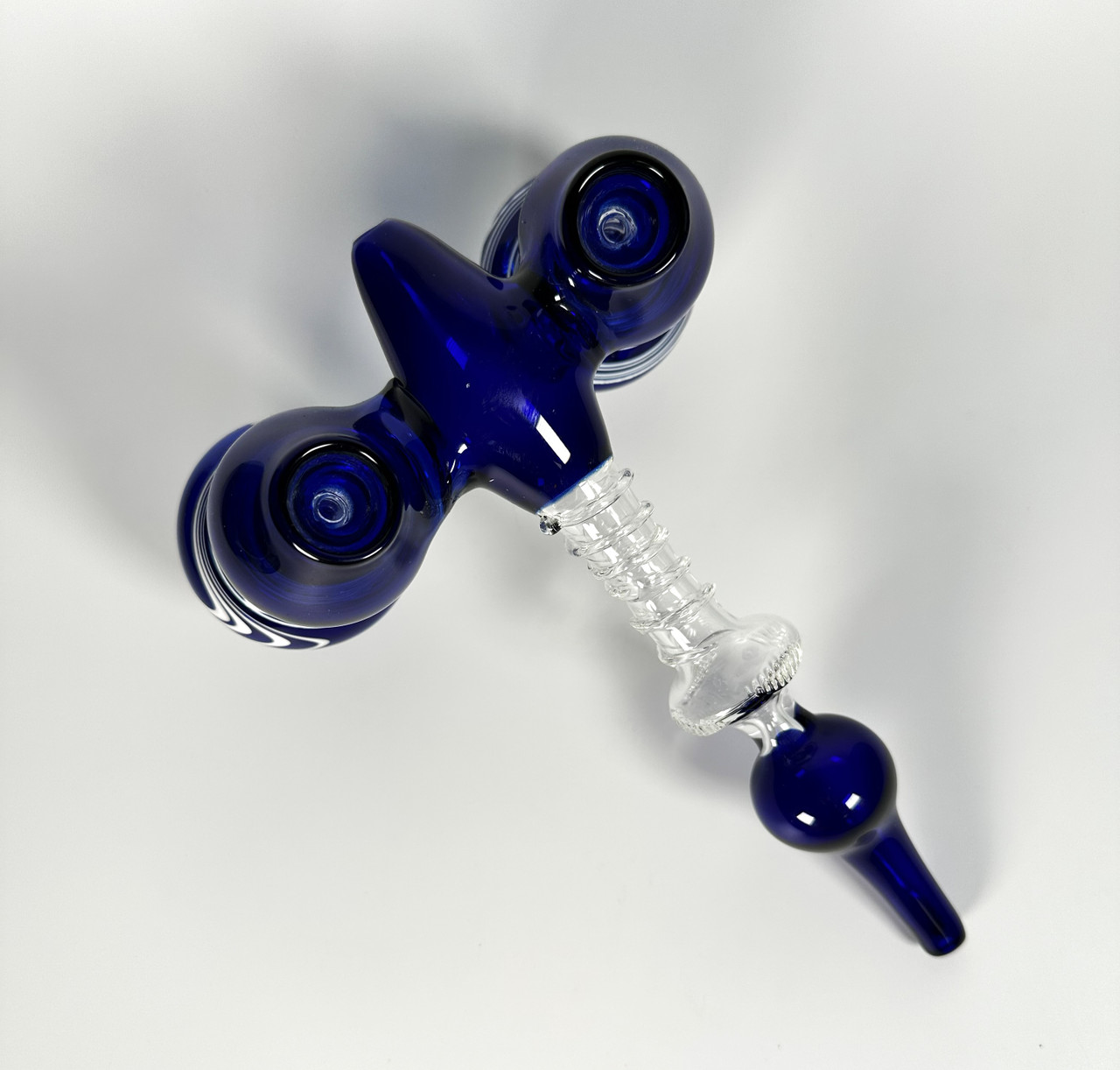 Handblown Dual-Chamber Cobalt Blue Double Bubbler (5"x9")