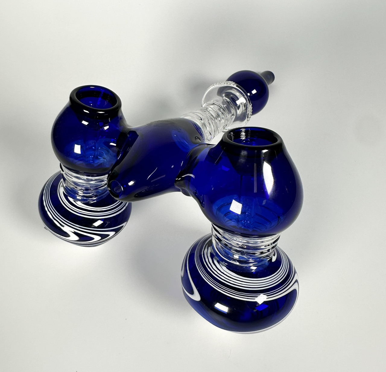 Handblown Dual-Chamber Cobalt Blue Double Bubbler (5"x9")