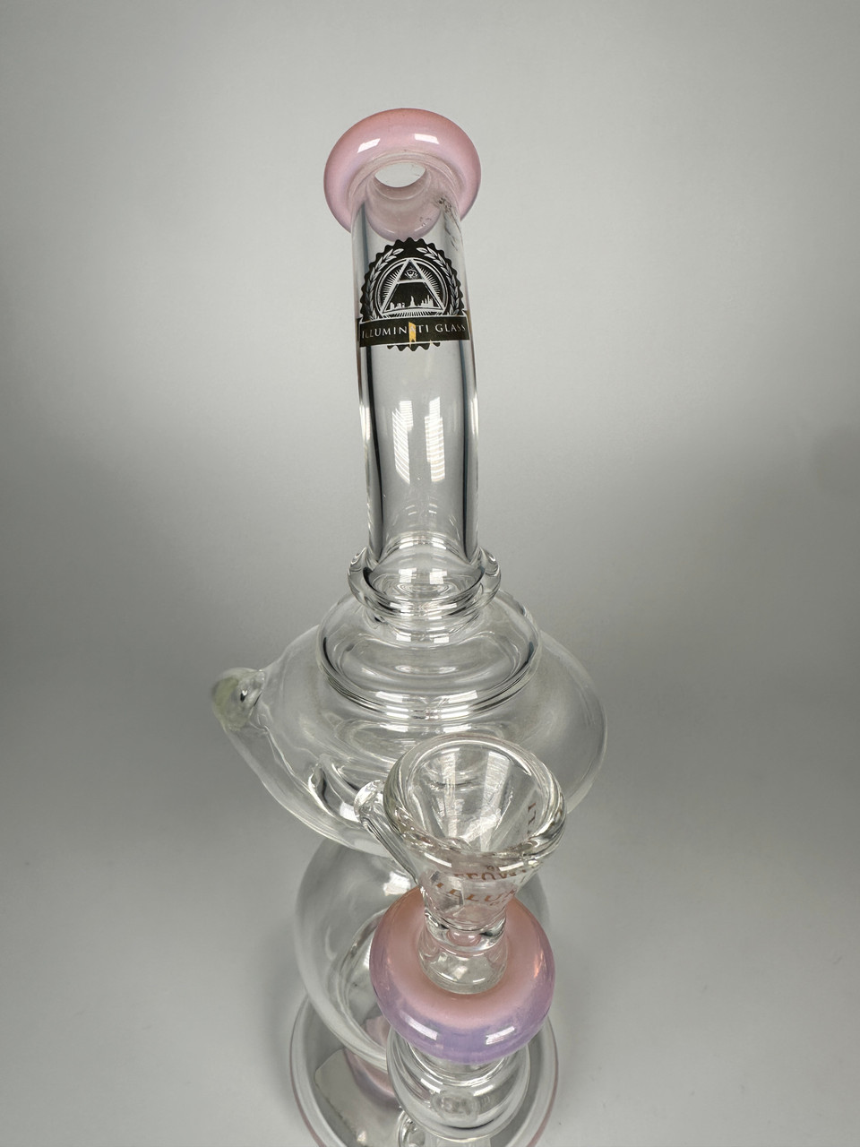 Illuminati Glass Recycler Water Pipe Pink Accents Clear Borosilicate Glass Hookah Rig (10.5")