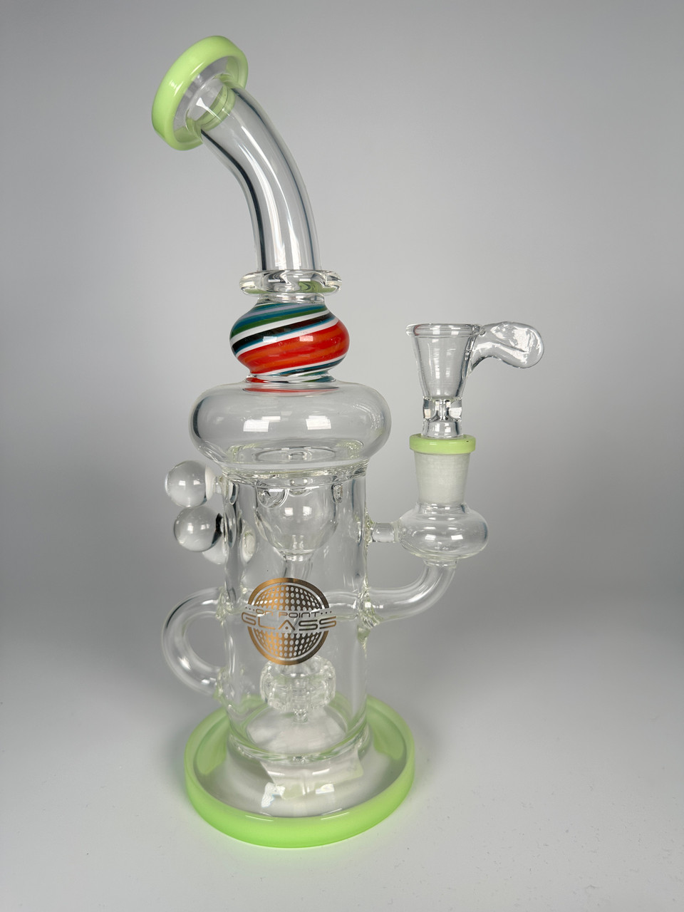 On Point Glass Recycler Water Pipe Lime Green Accents Wig Wag Clear Hookah Rig (10.5")