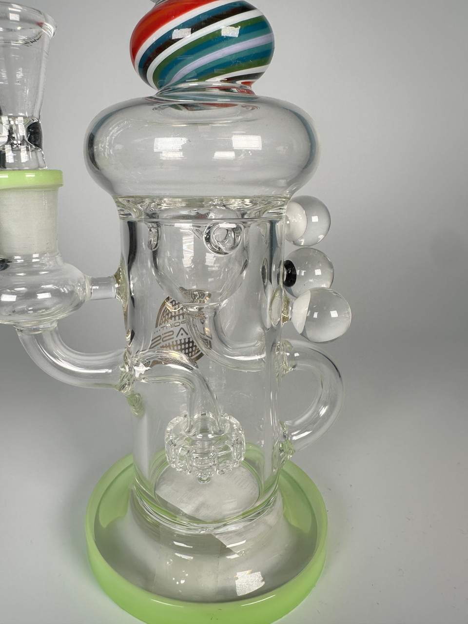 On Point Glass Recycler Water Pipe Lime Green Accents Wig Wag Clear Hookah Rig (10.5")
