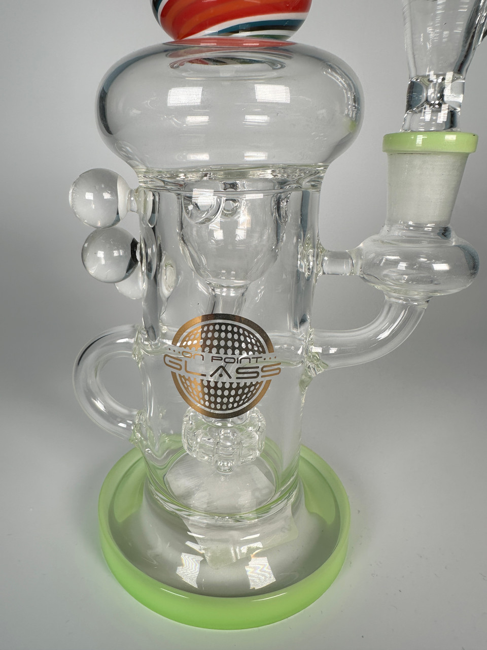 On Point Glass Recycler Water Pipe Lime Green Accents Wig Wag Clear Hookah Rig (10.5")