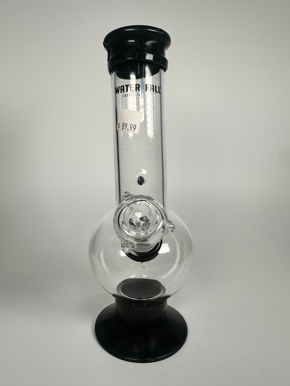 Waterfall Australia Clear Glass Water Pipe Classic Bubble Base Hookah Rig Carb Hole (10.5")