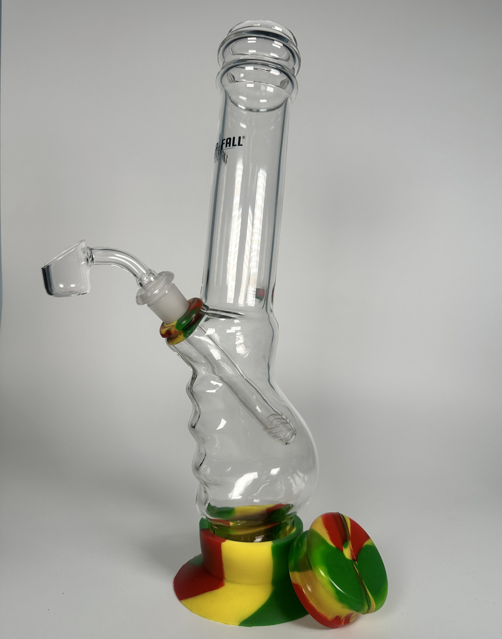 Waterfall Australia Gripped Glass Water Pipe Rasta Silicone Accents Quartz Banger Rig (13")