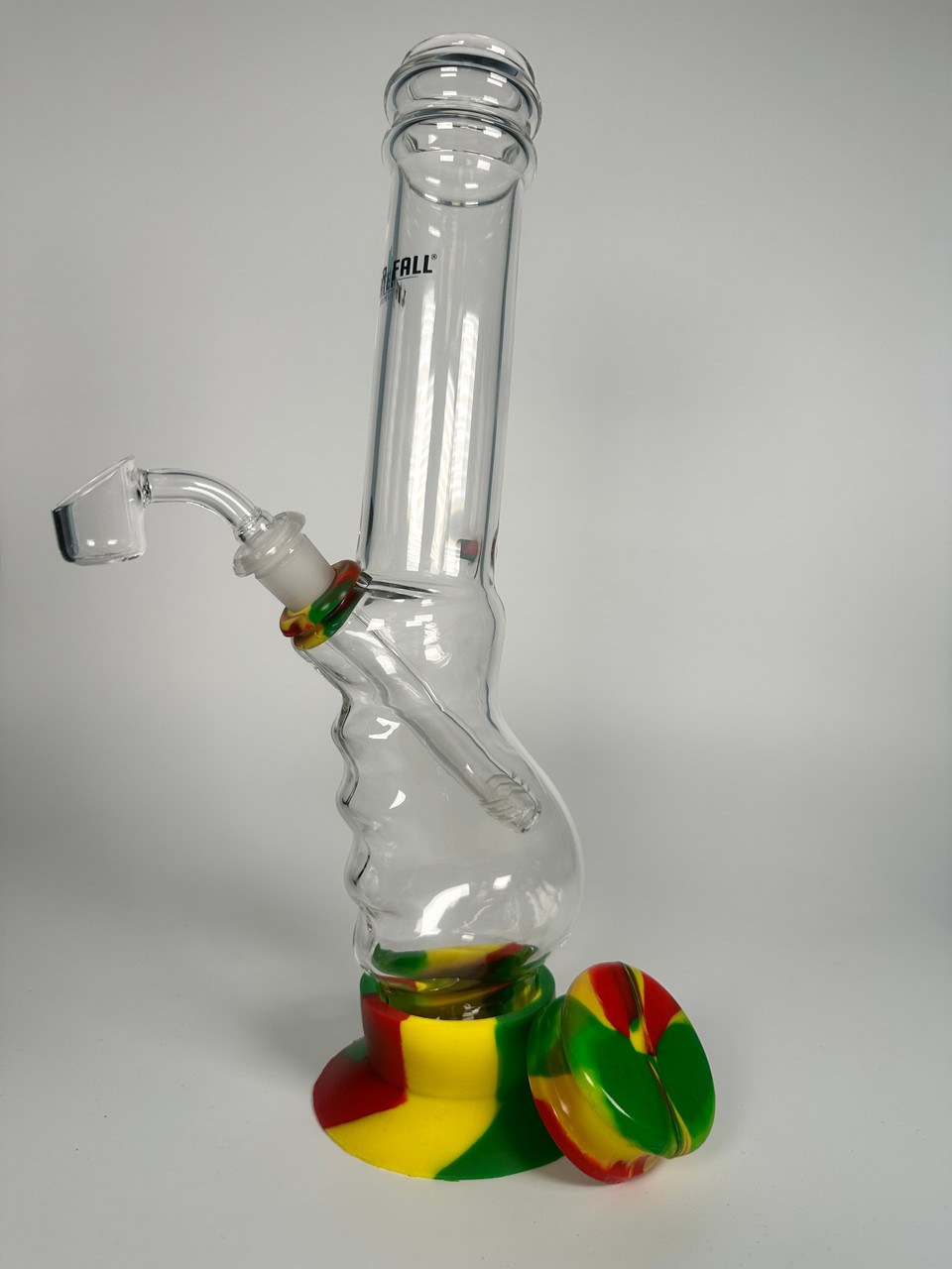 Waterfall Australia Gripped Glass Water Pipe Rasta Silicone Accents Quartz Banger Rig (13")