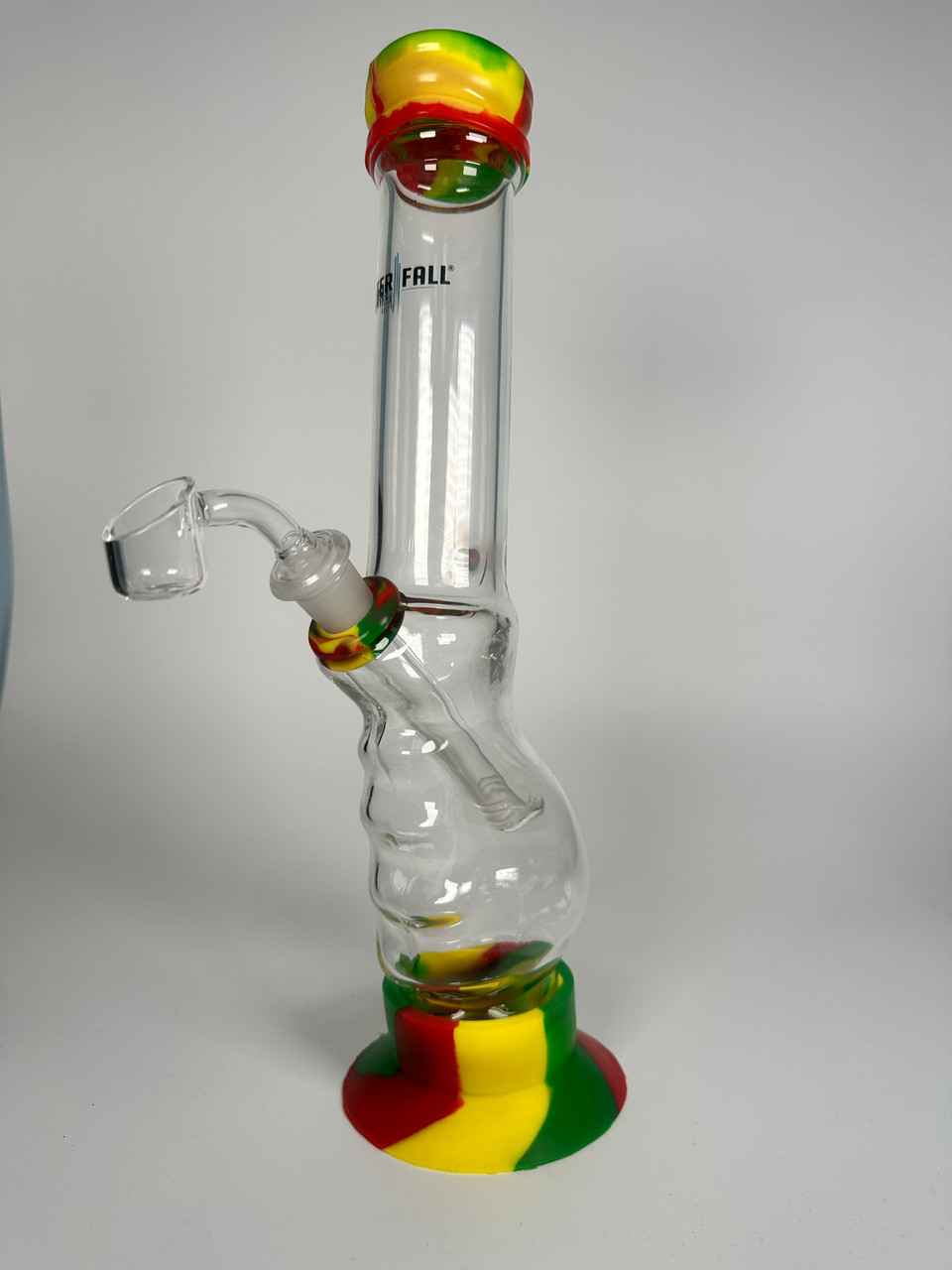 Waterfall Australia Gripped Glass Water Pipe Rasta Silicone Accents Quartz Banger Rig (13")