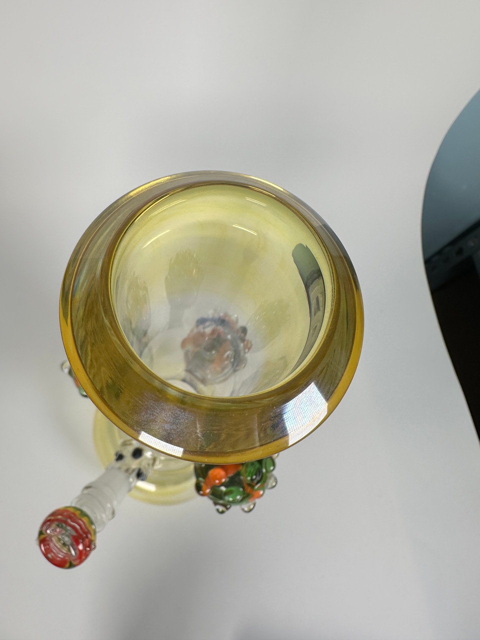 Crush Glass Mushroom Worked Water Pipe – Fumed Bubble Base Rig with Custom Bowl (14")