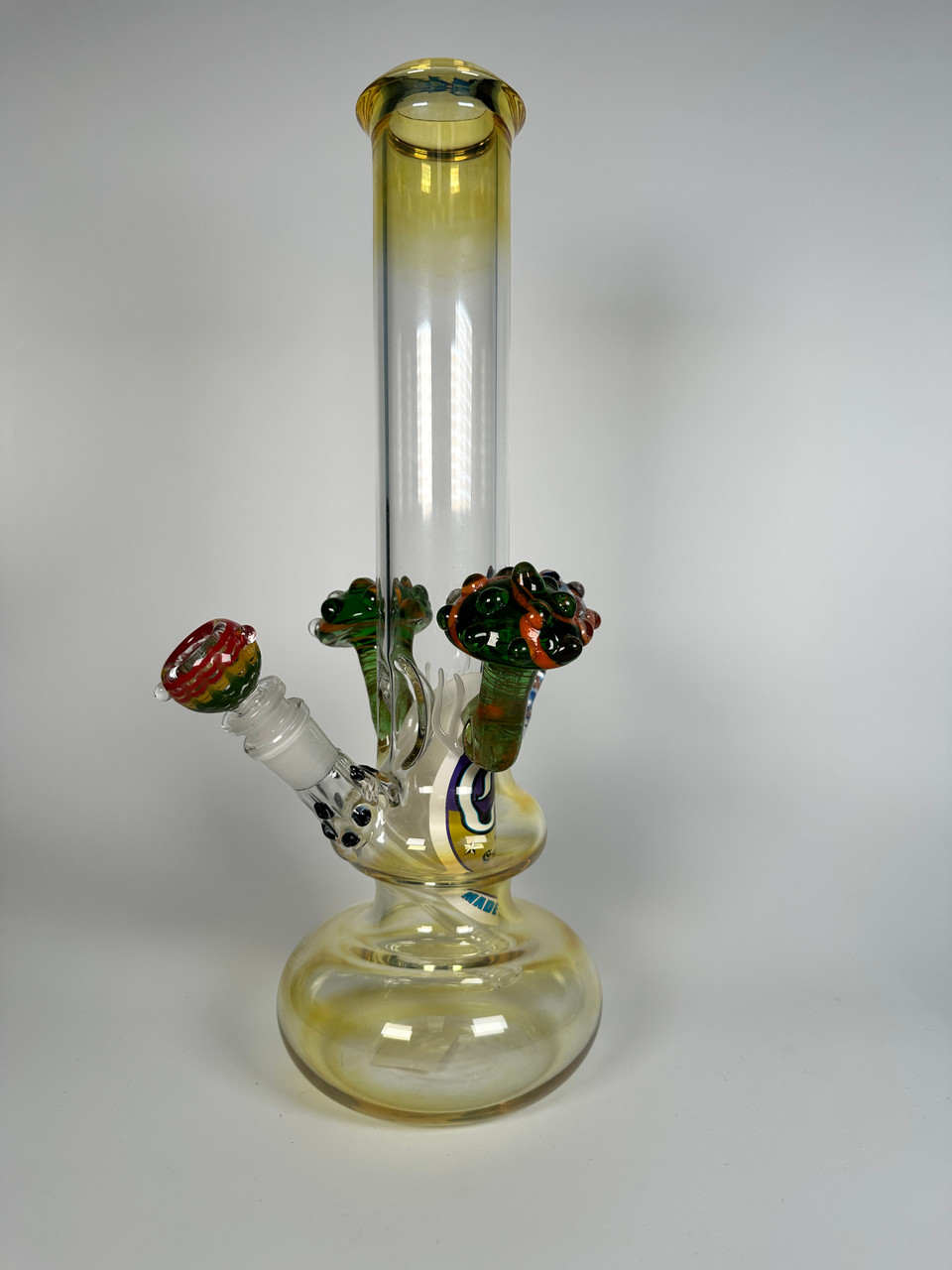 Crush Glass Mushroom Worked Water Pipe – Fumed Bubble Base Rig with Custom Bowl (14")