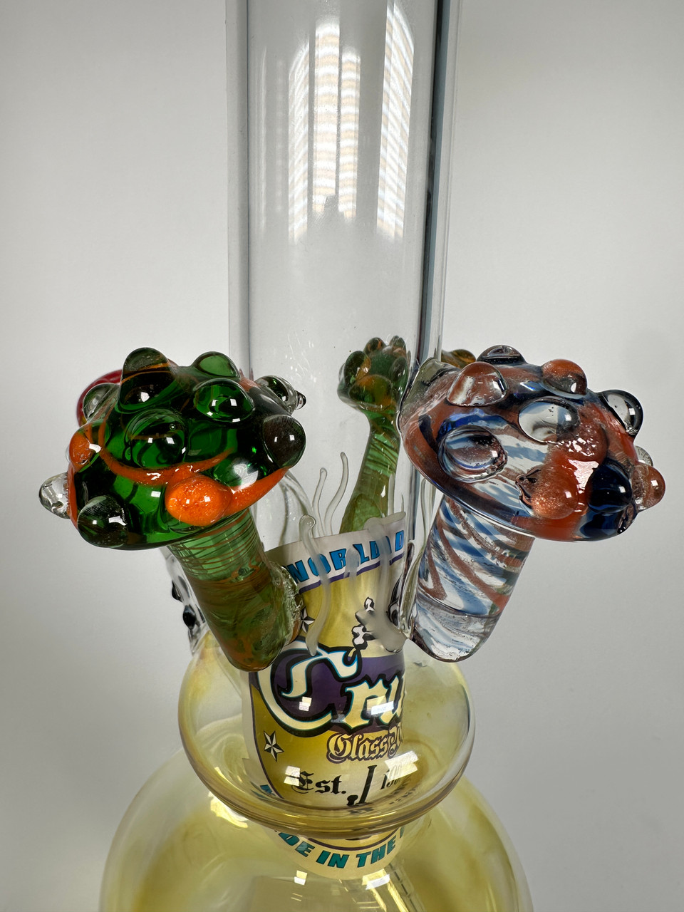 Crush Glass Mushroom Worked Water Pipe – Fumed Bubble Base Rig with Custom Bowl (14")
