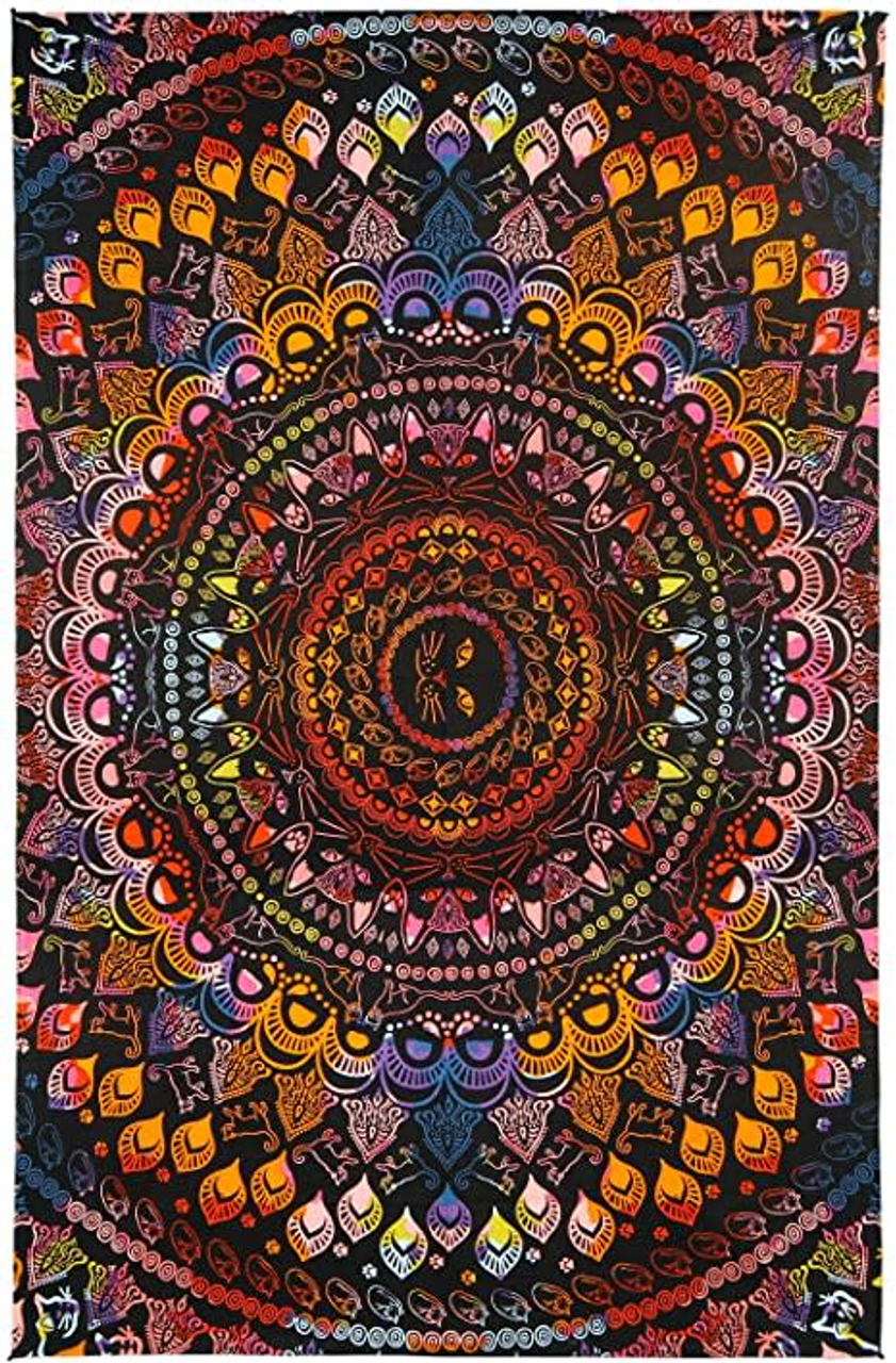 3-D Colorful Cat Mandala Tapestry (90"x60")